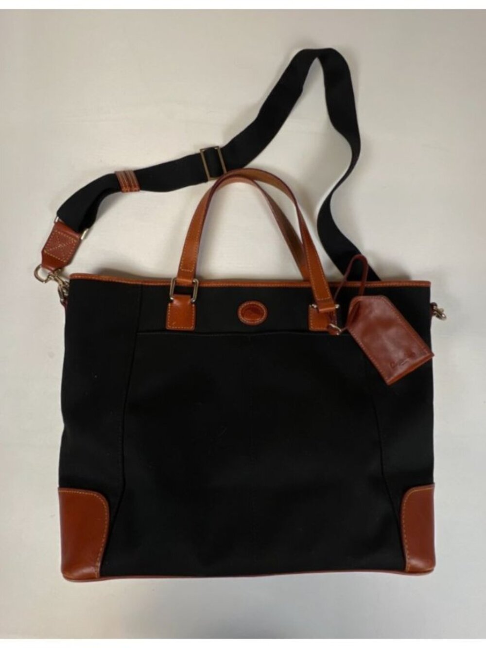 Vtg Dooney & Bourke Black Canvas Leather Trim Tote Bag Shoulder Handbag Logo Tag